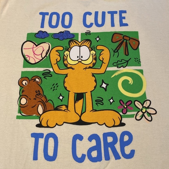 Garfield Nickelodeon “Too Cute To Care” Graphic Tee T-Shirt Sz Medium - Picture 1 of 4